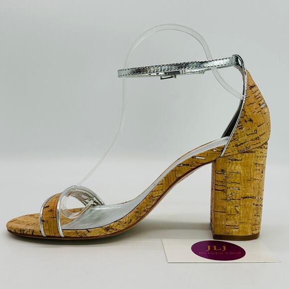 Schutz Women's Cadey Lee Block Cork Silver Leather Causal Sandal Heels Size 9 - Picture 8 of 12